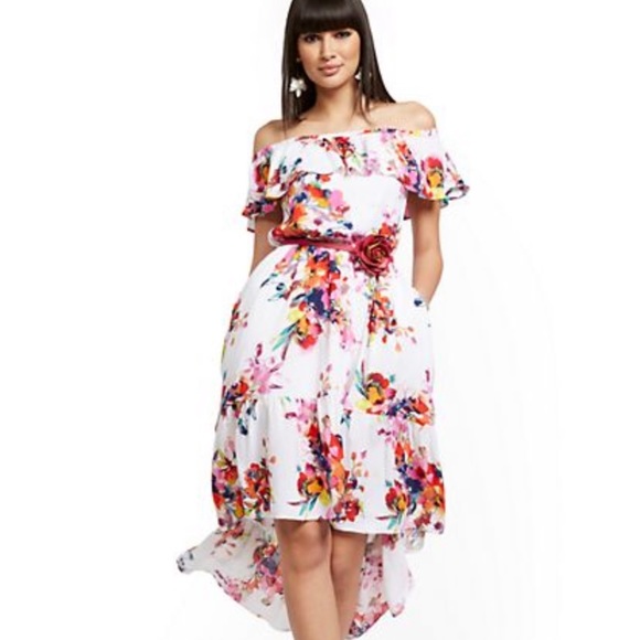 New York & Company Dresses & Skirts - ✨HP✨NWT Off-The-Shoulder Hi-Lo floral Maxi Dress
